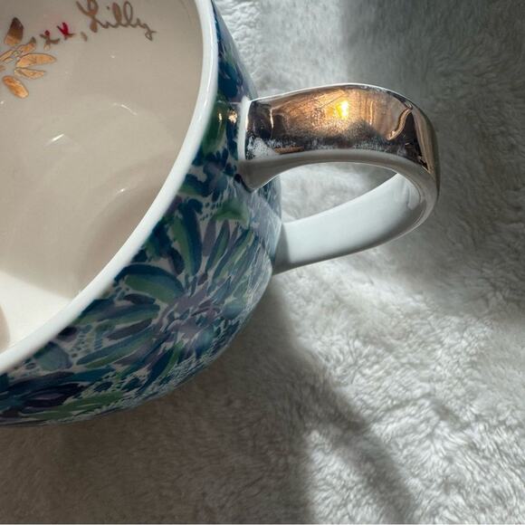 2PC Set Lilly Pulitzer Blue & Green Tea or Coffee Cups with Gold Trim - Picture 3 of 7
